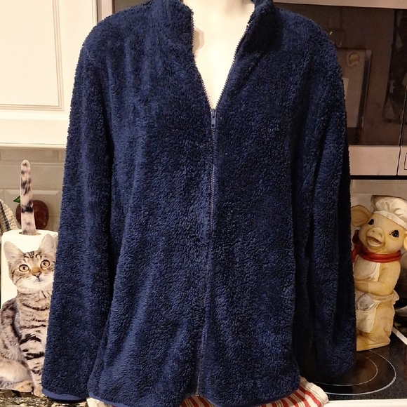 t Woman Within Blue Teddy Jacket Plush Cozy Style Size 1X - Picture 1 of 4
